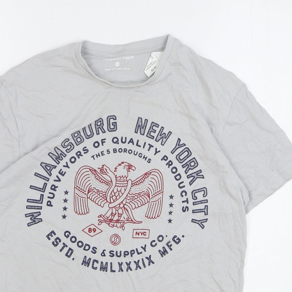 Cedar Wood State Mens Grey Geometric Cotton T-Shirt Size XS Round Neck - Williamsburg New York