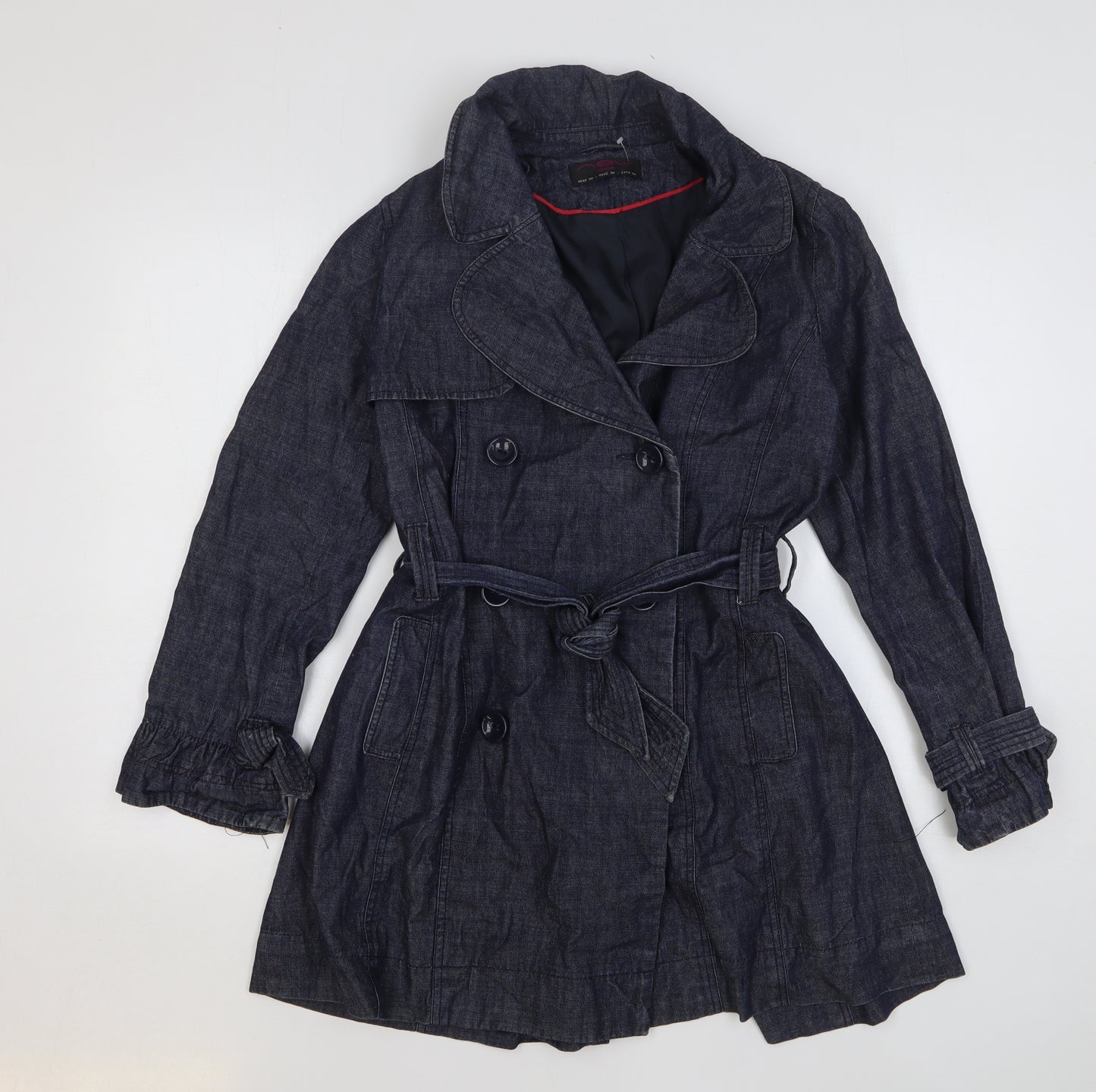 New Look Womens Blue Trench Coat Coat Size 10 Button