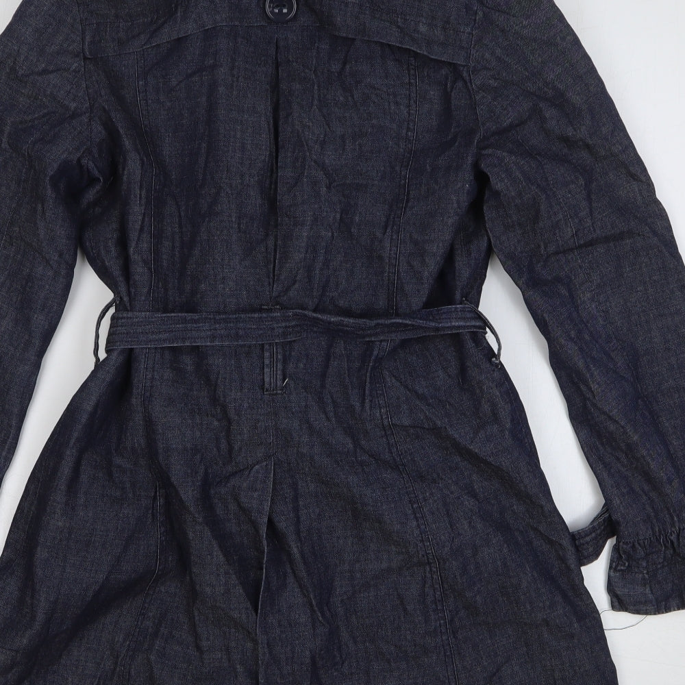 New Look Womens Blue Trench Coat Coat Size 10 Button