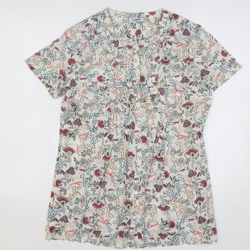 Damart Womens Multicoloured Floral Cotton Basic Button-Up Size 12 V-Neck