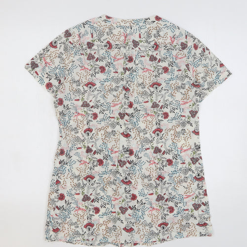 Damart Womens Multicoloured Floral Cotton Basic Button-Up Size 12 V-Neck