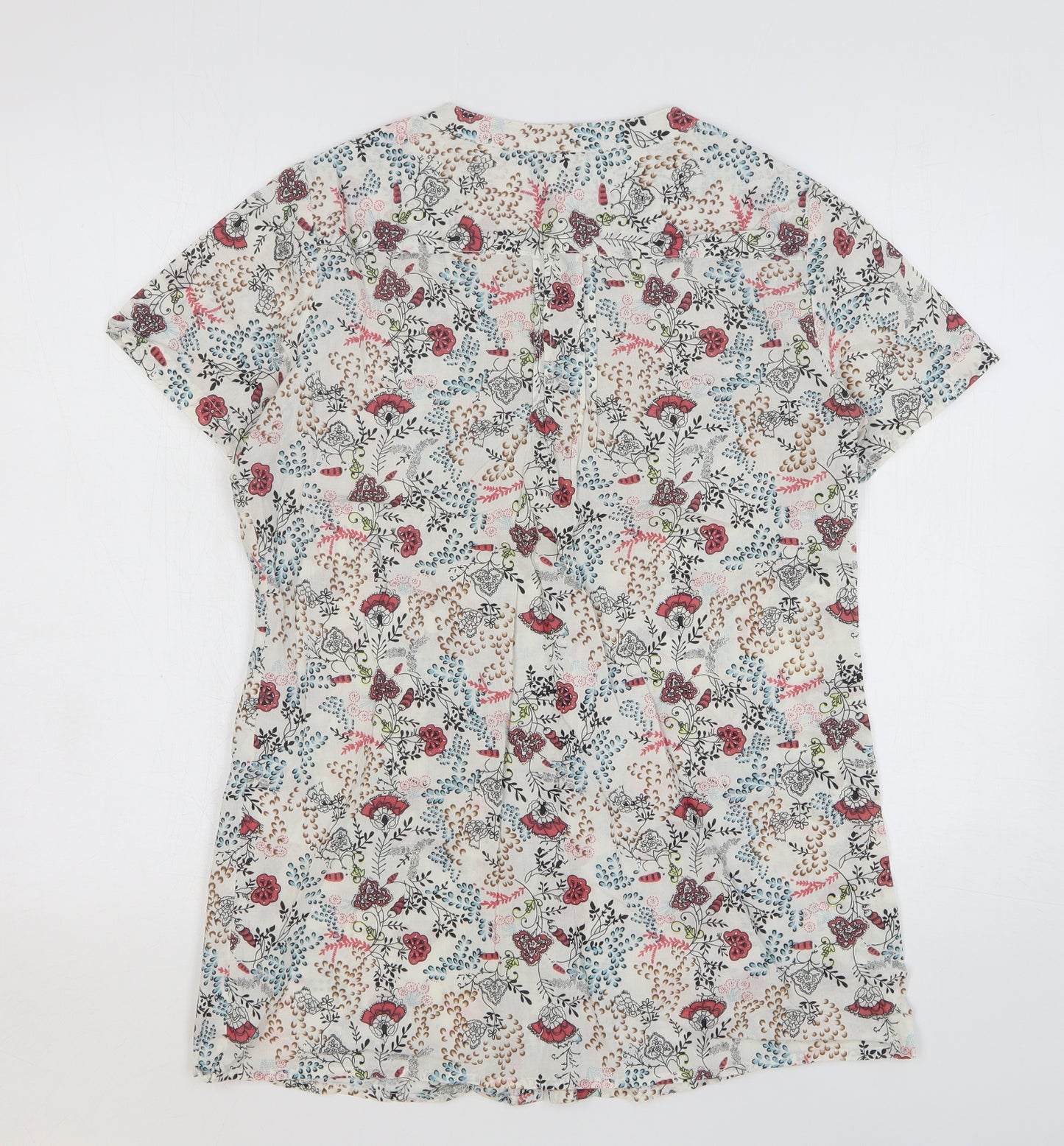 Damart Womens Multicoloured Floral Cotton Basic Button-Up Size 12 V-Neck