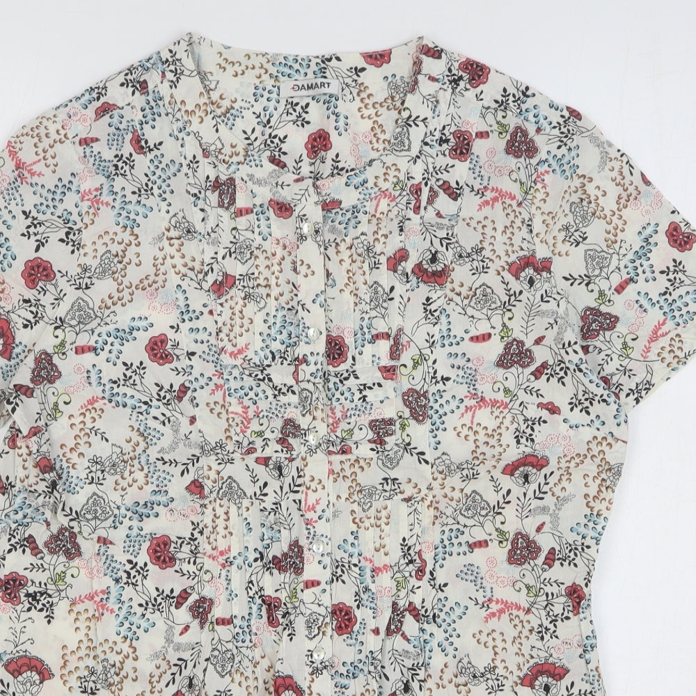 Damart Womens Multicoloured Floral Cotton Basic Button-Up Size 12 V-Neck