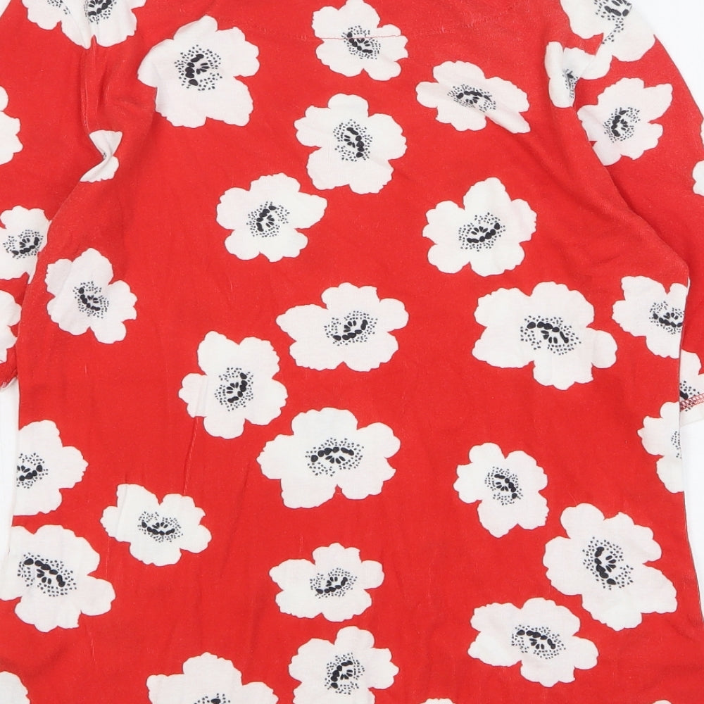 Marks and Spencer Womens Red Floral Cotton Basic T-Shirt Size 12 Round Neck