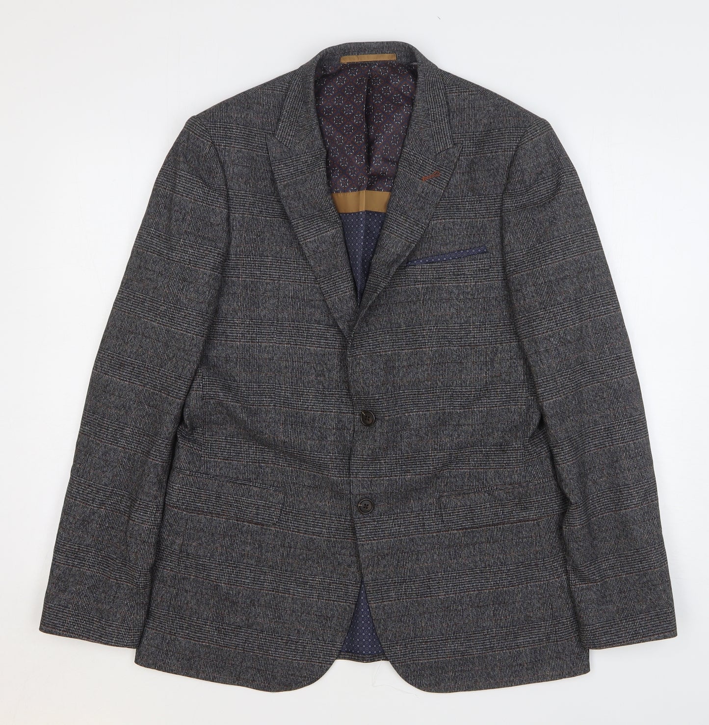 Burton Mens Grey Check Polyester Jacket Suit Jacket Size 40