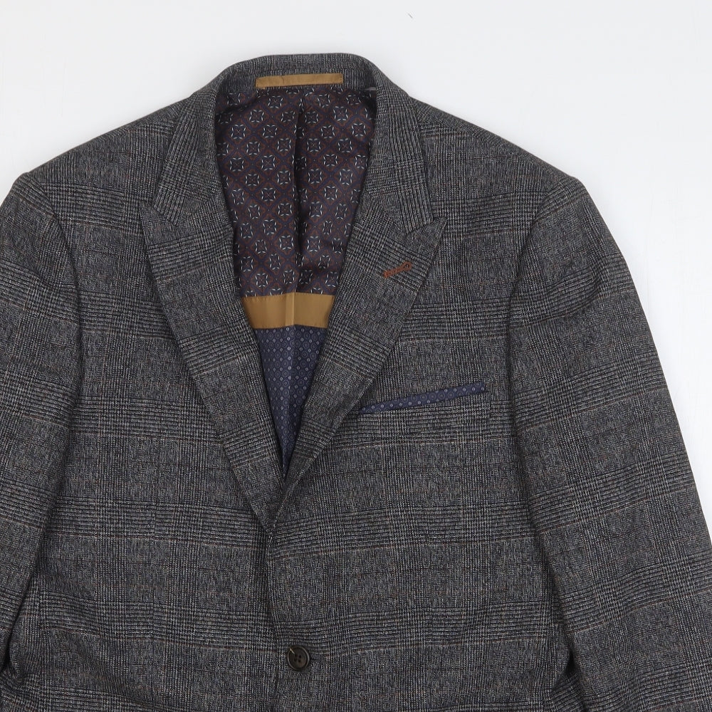 Burton Mens Grey Check Polyester Jacket Suit Jacket Size 40