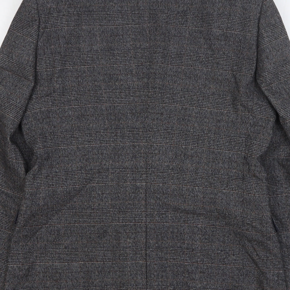 Burton Mens Grey Check Polyester Jacket Suit Jacket Size 40