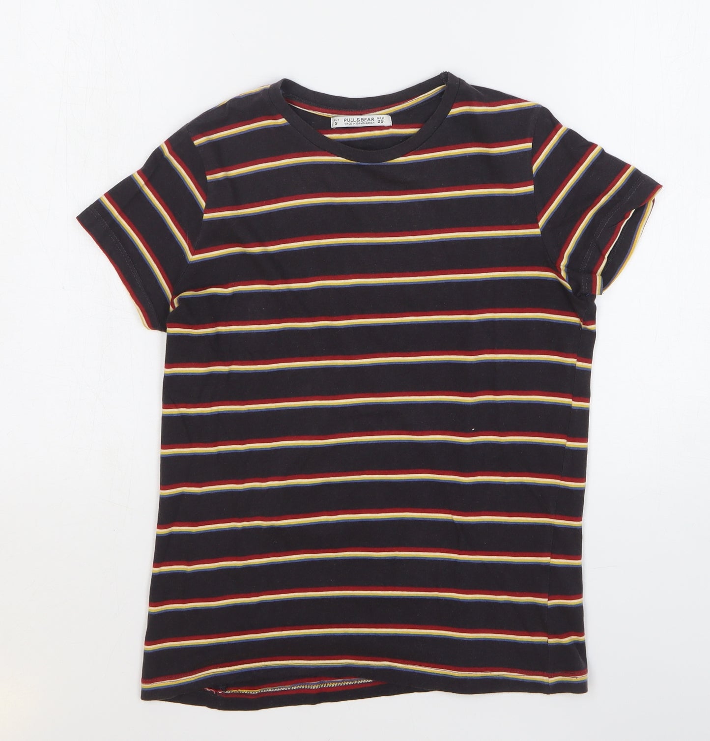 Pull&Bear Womens Multicoloured Striped Cotton Basic T-Shirt Size S Round Neck