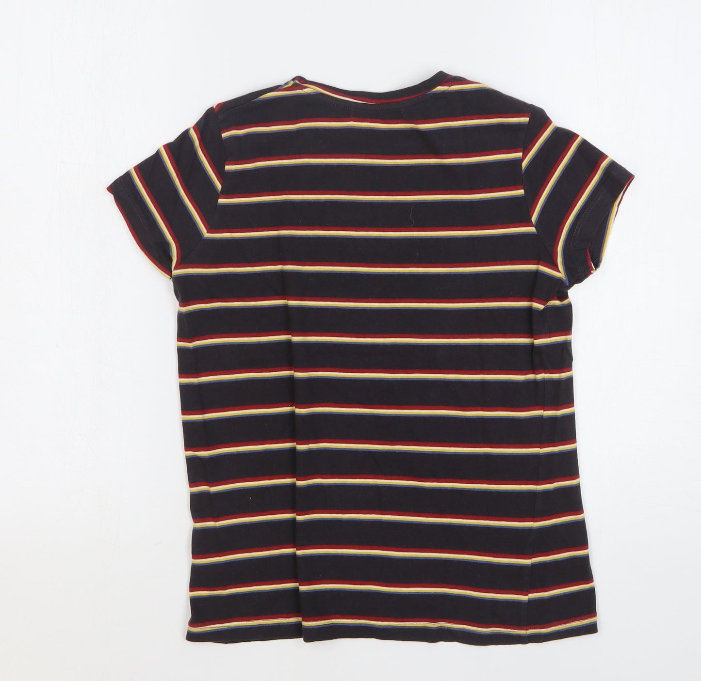 Pull&Bear Womens Multicoloured Striped Cotton Basic T-Shirt Size S Round Neck