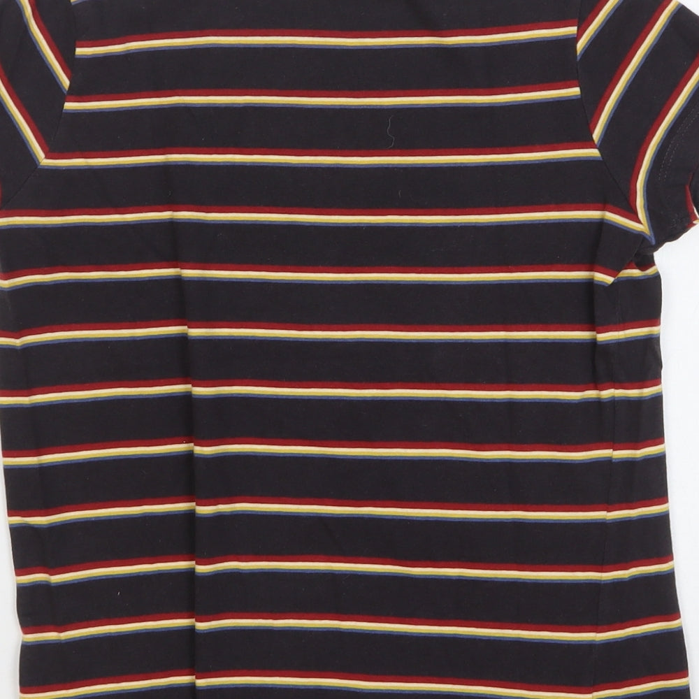 Pull&Bear Womens Multicoloured Striped Cotton Basic T-Shirt Size S Round Neck