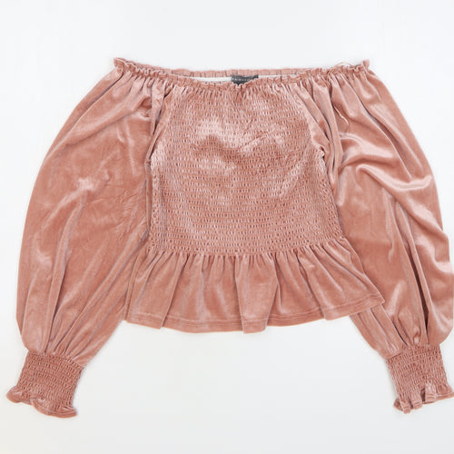 Primark Womens Pink Polyester Basic Blouse Size 10 Off the Shoulder