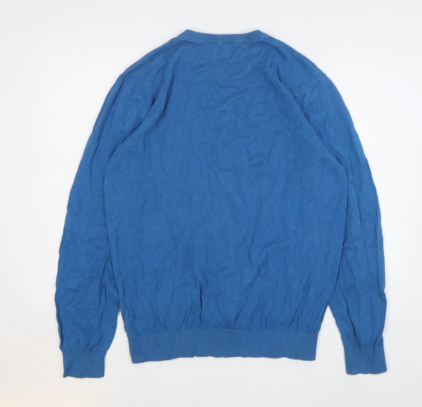 JACK & JONES Mens Blue V-Neck Acrylic Pullover Jumper Size XL