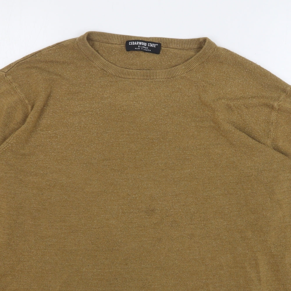 Cedar Wood State Mens Brown Round Neck Acrylic Pullover Jumper Size XL