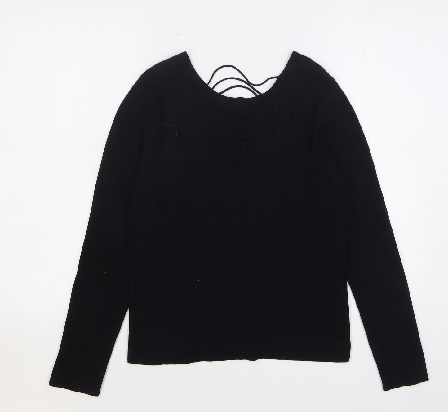 New Look Womens Black V-Neck Viscose Pullover Jumper Size 16