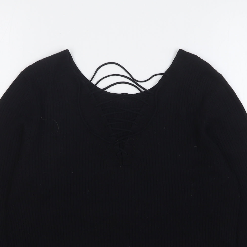 New Look Womens Black V-Neck Viscose Pullover Jumper Size 16