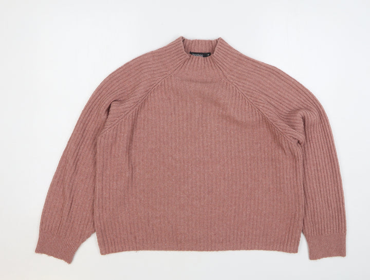 Boohoo Womens Pink High Neck Polyester Pullover Jumper Size M