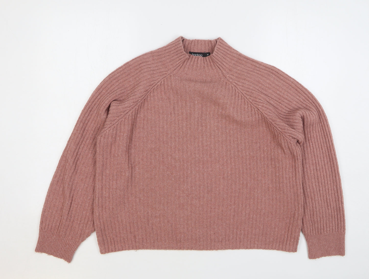 Boohoo Womens Pink High Neck Polyester Pullover Jumper Size M