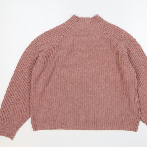 Boohoo Womens Pink High Neck Polyester Pullover Jumper Size M