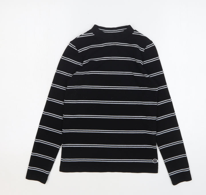 Chocoolate Womens Black Round Neck Striped Polyester Pullover Jumper Size M