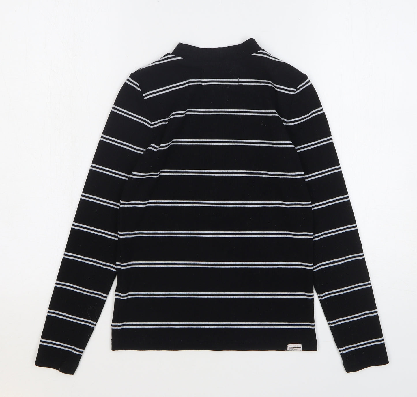 Chocoolate Womens Black Round Neck Striped Polyester Pullover Jumper Size M