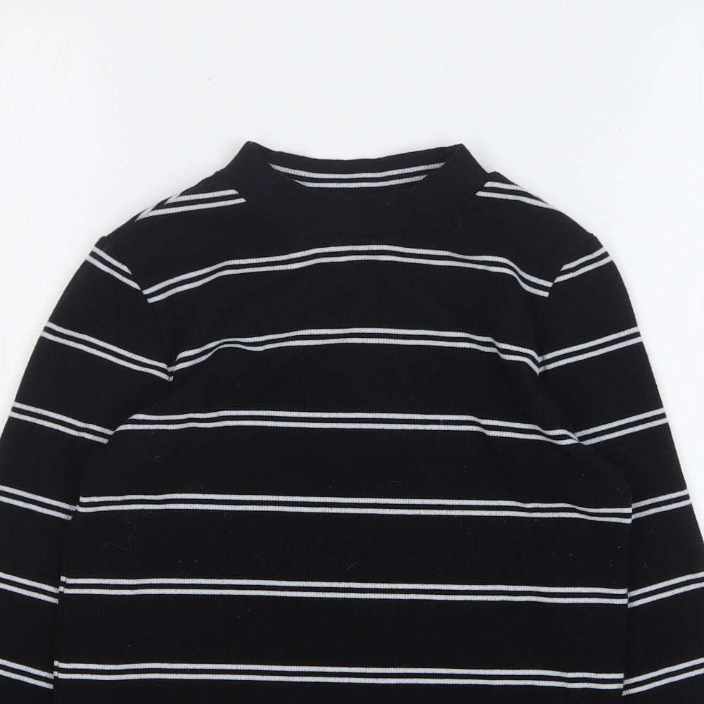 Chocoolate Womens Black Round Neck Striped Polyester Pullover Jumper Size M