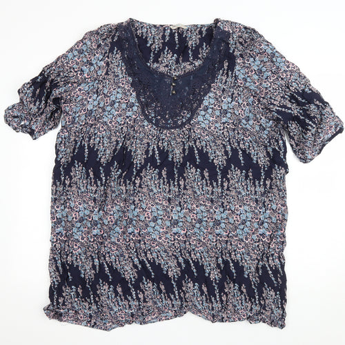 Marks and Spencer Womens Black Floral Viscose Kaftan Size 20 Scoop Neck Button - Lace trim