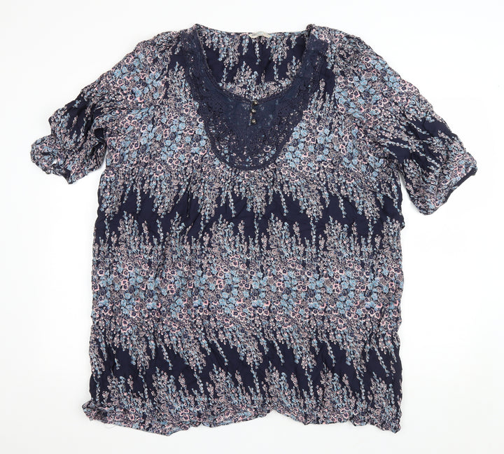 Marks and Spencer Womens Black Floral Viscose Kaftan Size 20 Scoop Neck Button - Lace trim