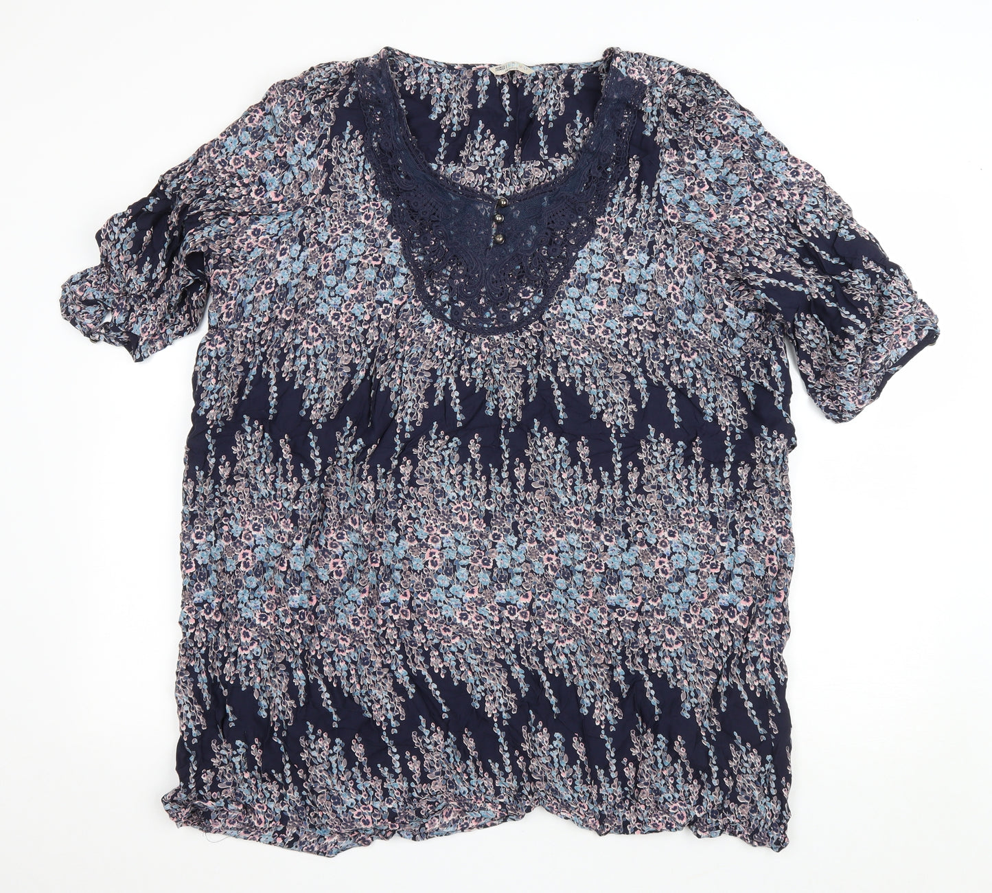 Marks and Spencer Womens Black Floral Viscose Kaftan Size 20 Scoop Neck Button - Lace trim