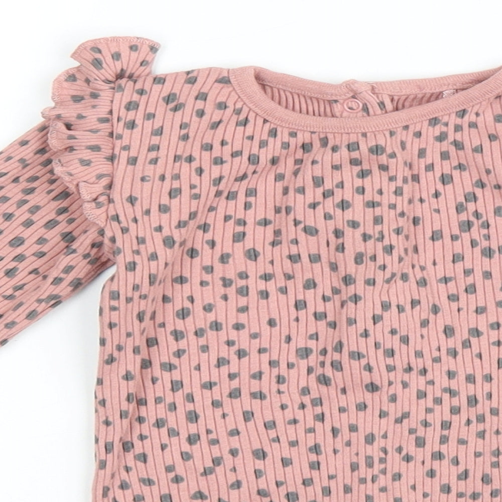 TU Girls Pink Geometric Cotton Babygrow One-Piece Size 12-18 Months Snap