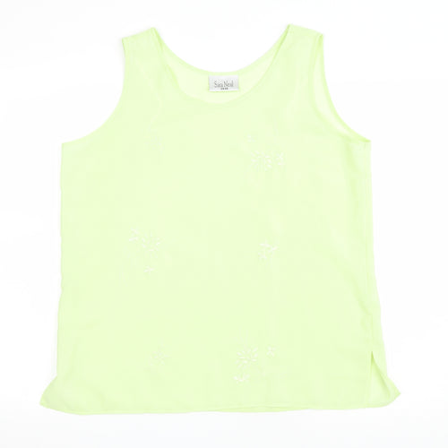 Sara Neal Womens Green Floral Polyester Basic T-Shirt Size 16 Scoop Neck