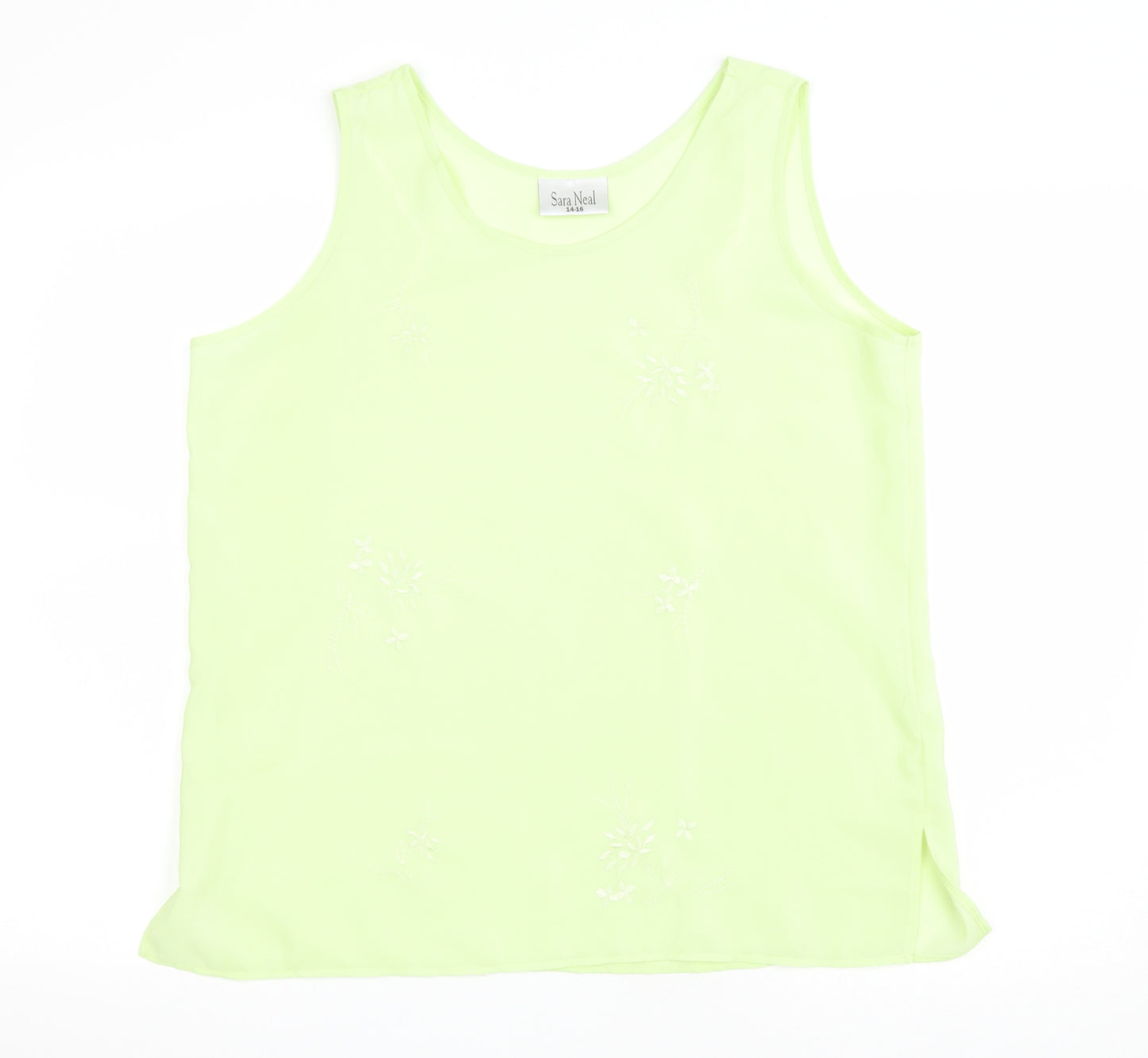 Sara Neal Womens Green Floral Polyester Basic T-Shirt Size 16 Scoop Neck