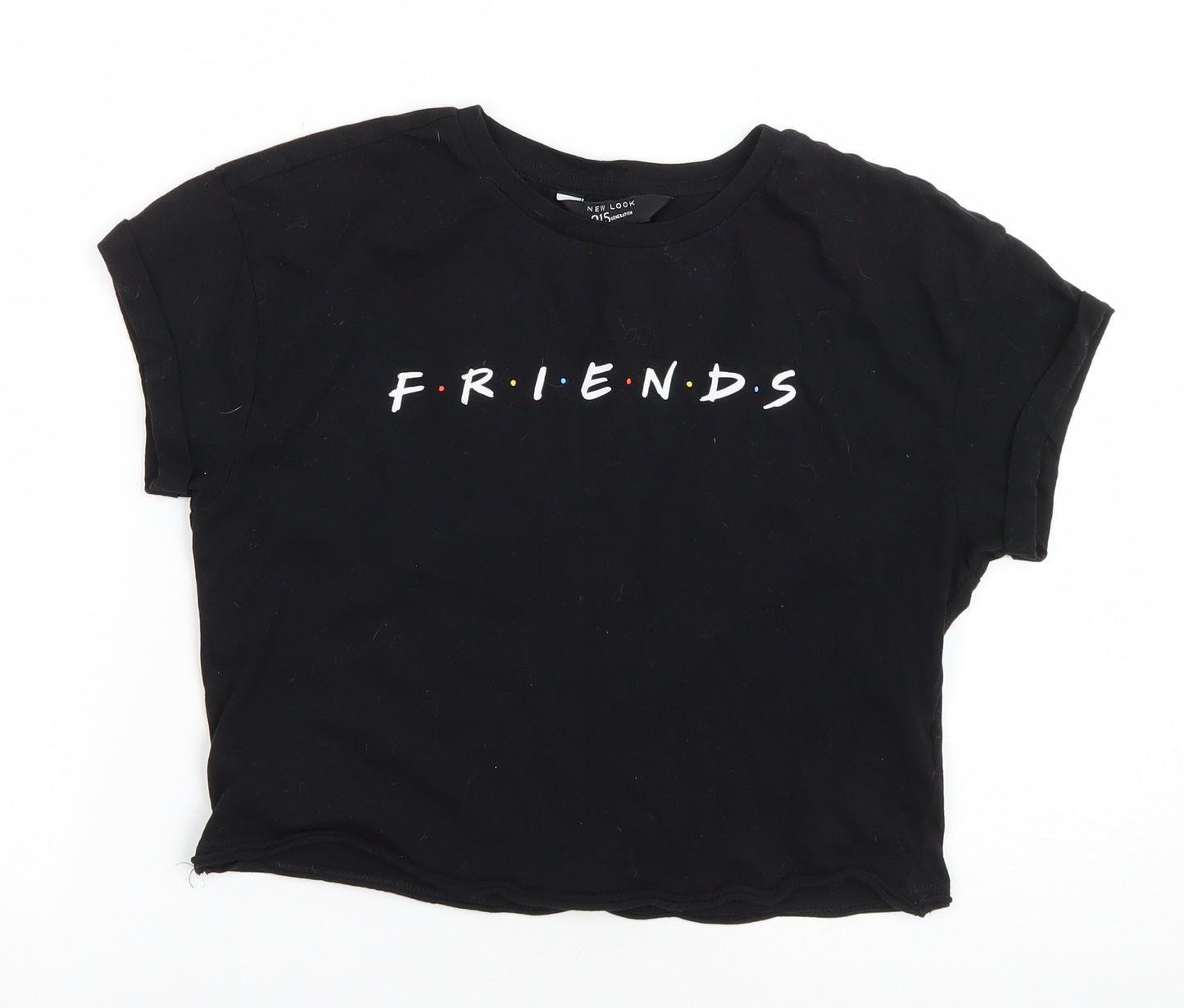 New Look Girls Black Cotton Cropped T-Shirt Size 12-13 Years Round Neck Pullover - F.R.I.E.N.D.S