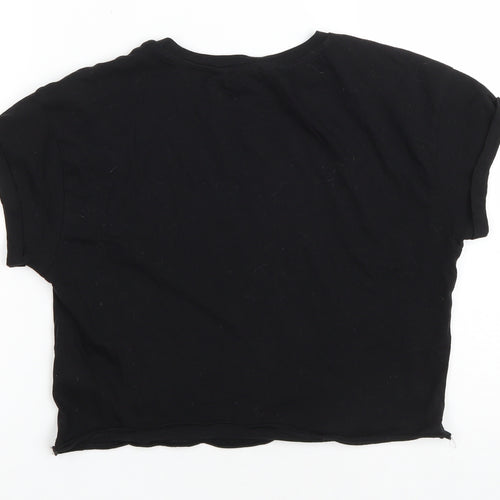 New Look Girls Black Cotton Cropped T-Shirt Size 12-13 Years Round Neck Pullover - F.R.I.E.N.D.S