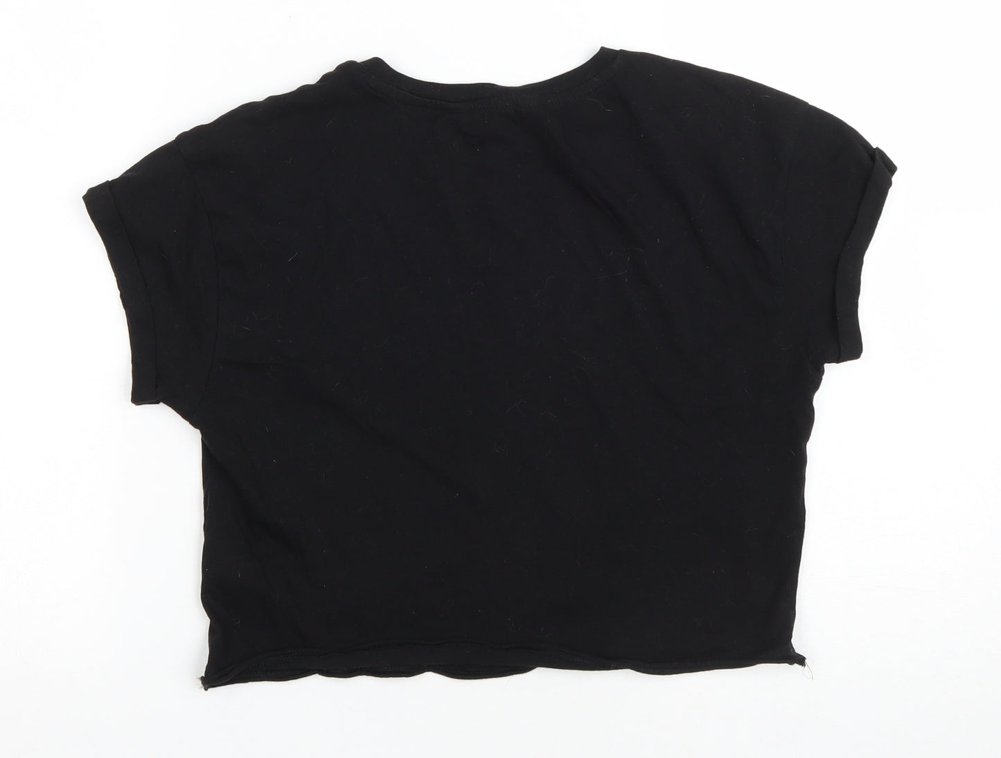 New Look Girls Black Cotton Cropped T-Shirt Size 12-13 Years Round Neck Pullover - F.R.I.E.N.D.S
