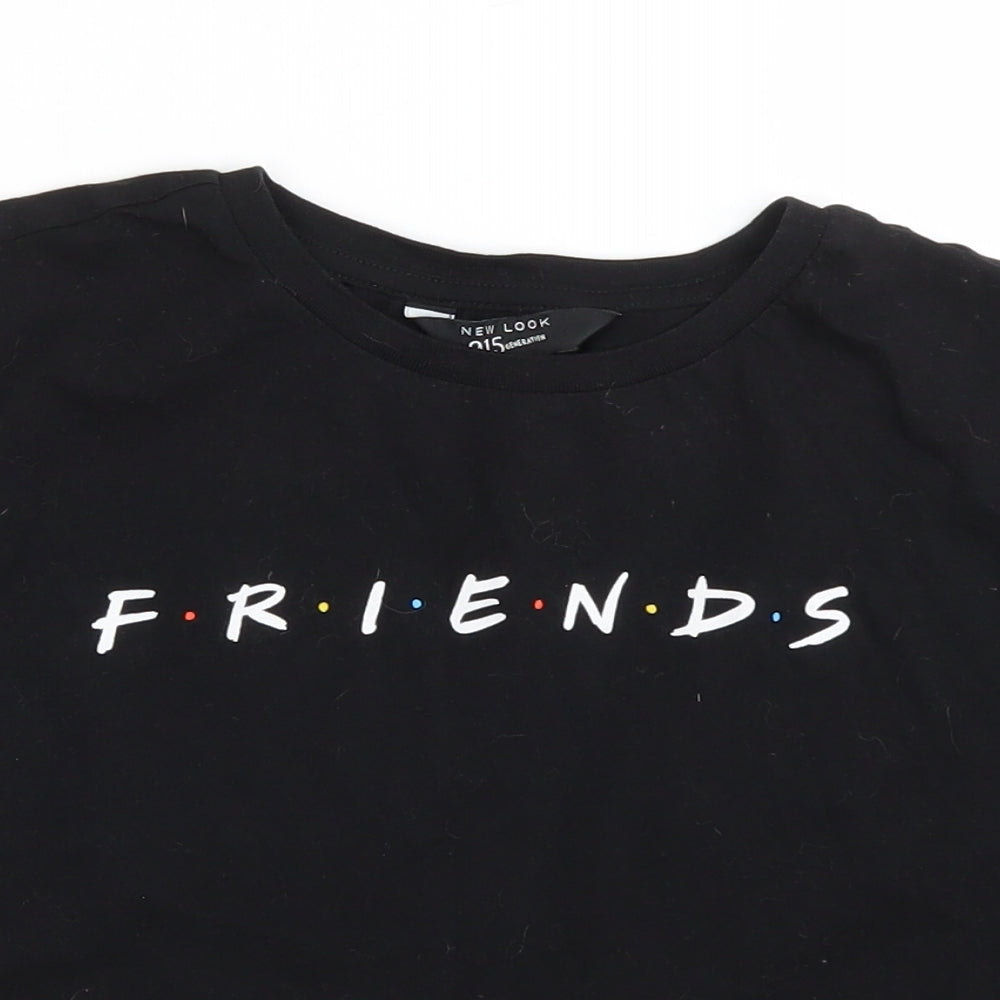 New Look Girls Black Cotton Cropped T-Shirt Size 12-13 Years Round Neck Pullover - F.R.I.E.N.D.S
