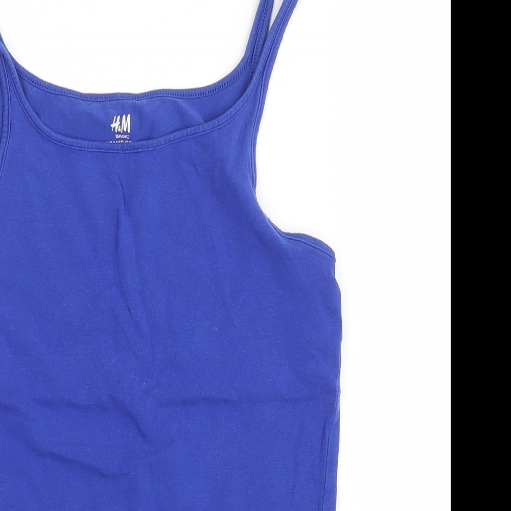 H&M Girls Blue Cotton Basic Tank Size 10-11 Years Scoop Neck Pullover