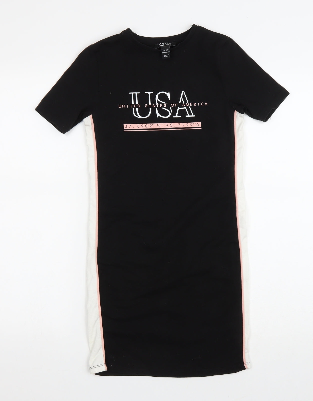 New Look Girls Black Cotton T-Shirt Dress Size 10-11 Years Round Neck Pullover - USA