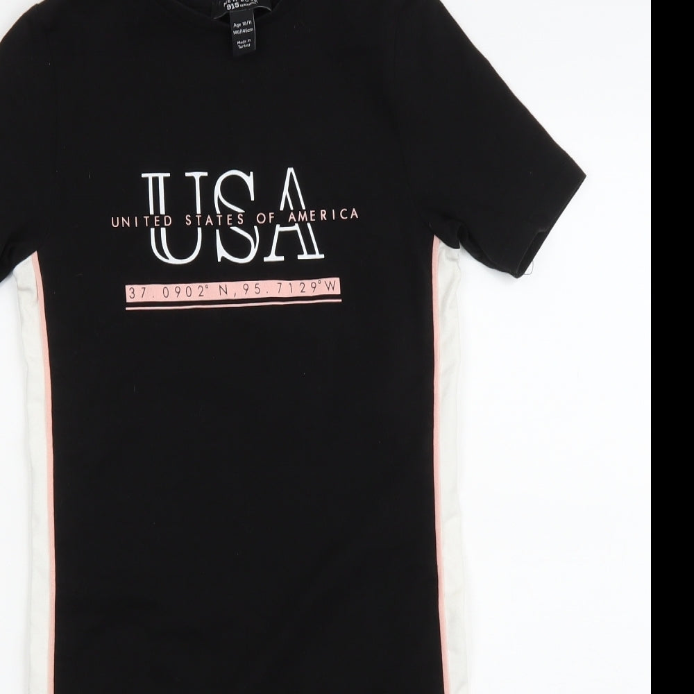New Look Girls Black Cotton T-Shirt Dress Size 10-11 Years Round Neck Pullover - USA
