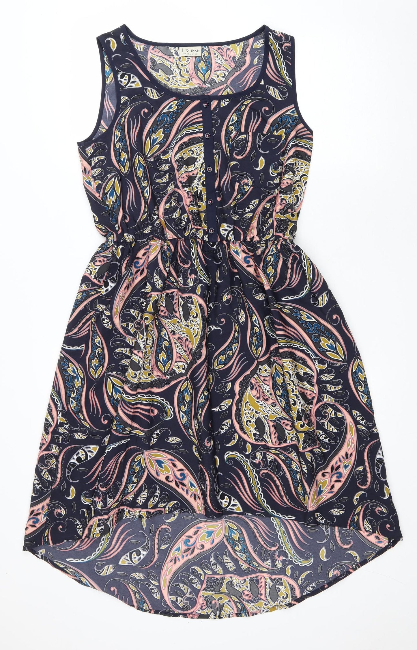 NEXT Girls Blue Paisley Polyester Fit & Flare Size 16 Years Scoop Neck Button