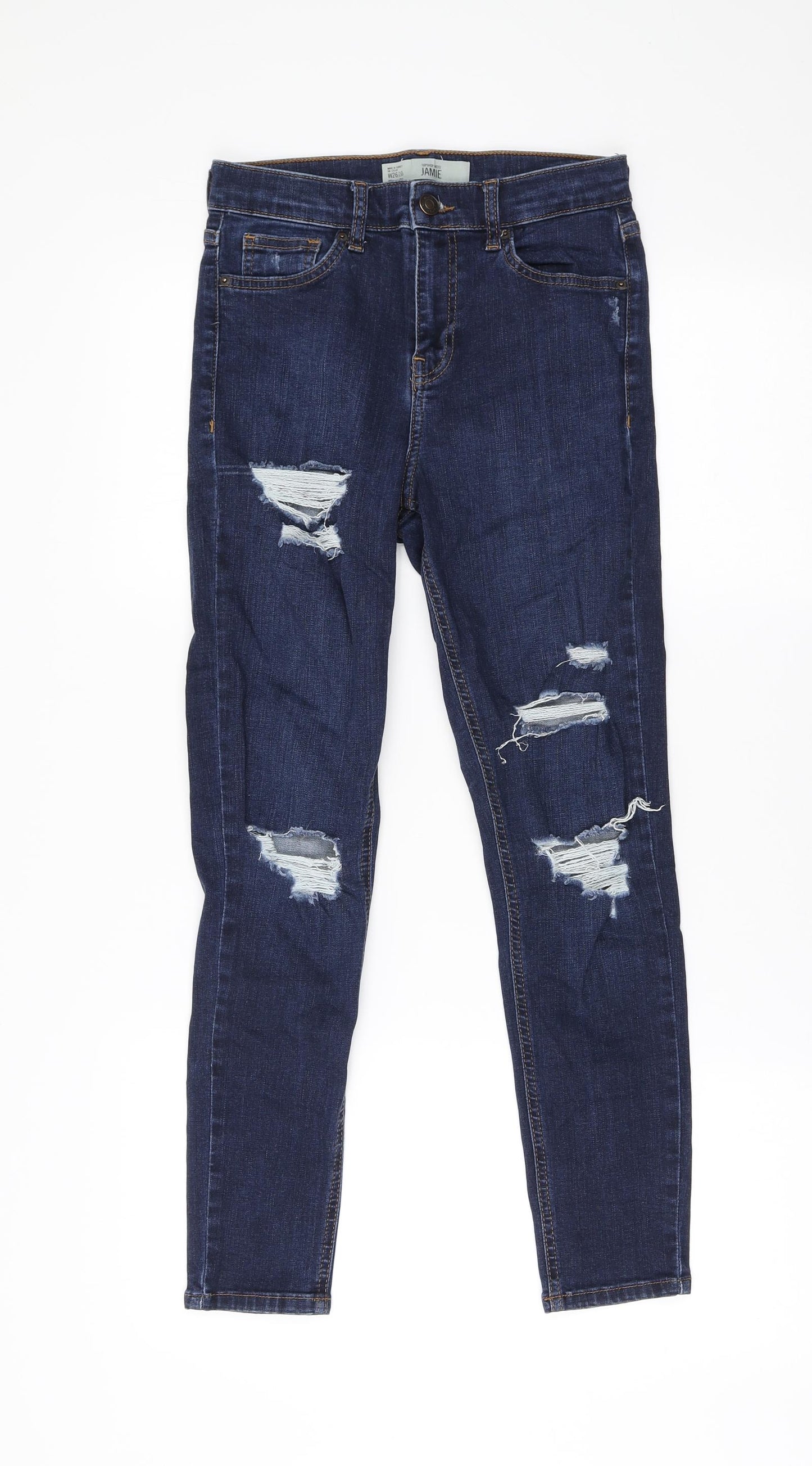 Topshop Womens Blue Polyester Straight Jeans Size 6 L30 in Regular Zip