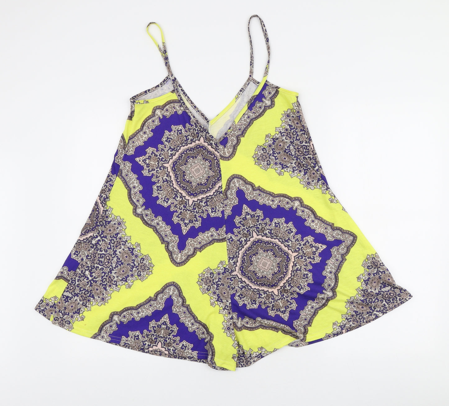 PRETTYLITTLETHING Womens Yellow Paisley Polyester Playsuit One-Piece Size 12 Pullover