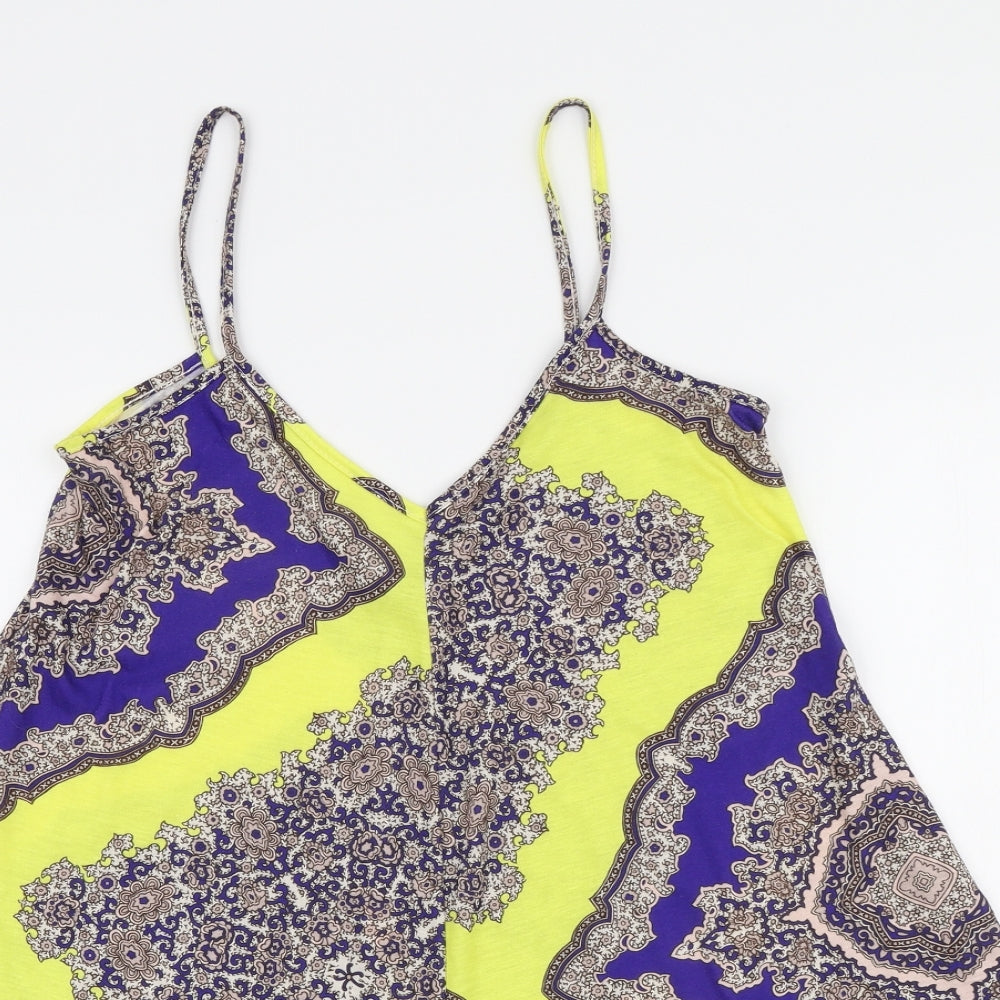 PRETTYLITTLETHING Womens Yellow Paisley Polyester Playsuit One-Piece Size 12 Pullover