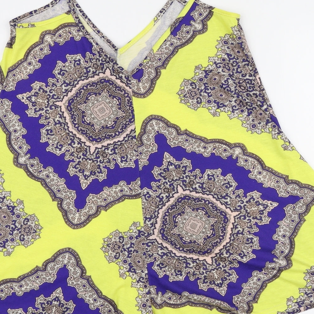 PRETTYLITTLETHING Womens Yellow Paisley Polyester Playsuit One-Piece Size 12 Pullover