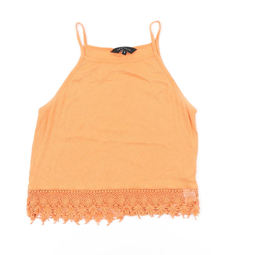 New Look Womens Orange Cotton Camisole Tank Size 8 Round Neck - Lace Trim detail