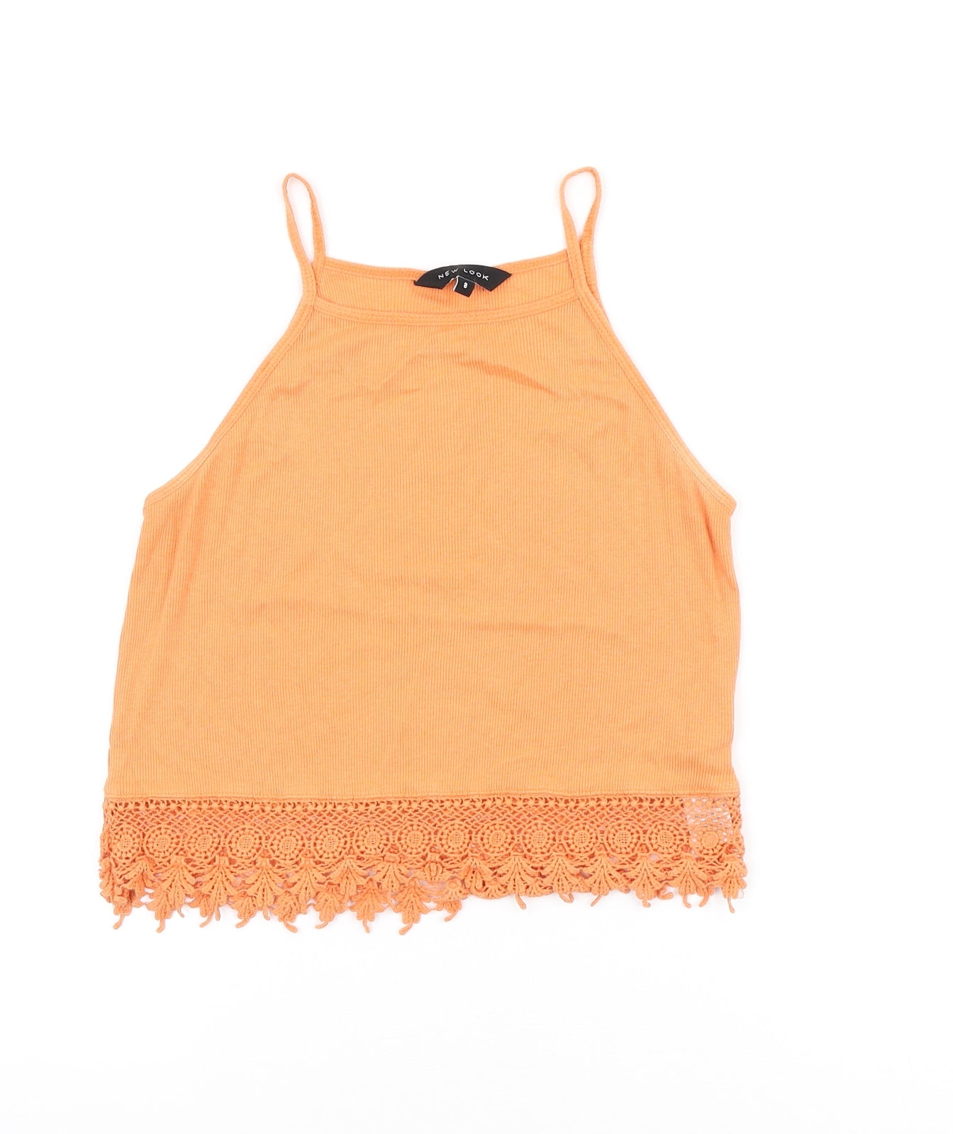 New Look Womens Orange Cotton Camisole Tank Size 8 Round Neck - Lace Trim detail