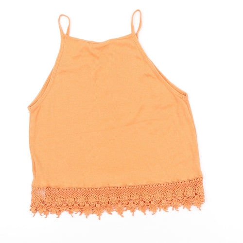 New Look Womens Orange Cotton Camisole Tank Size 8 Round Neck - Lace Trim detail