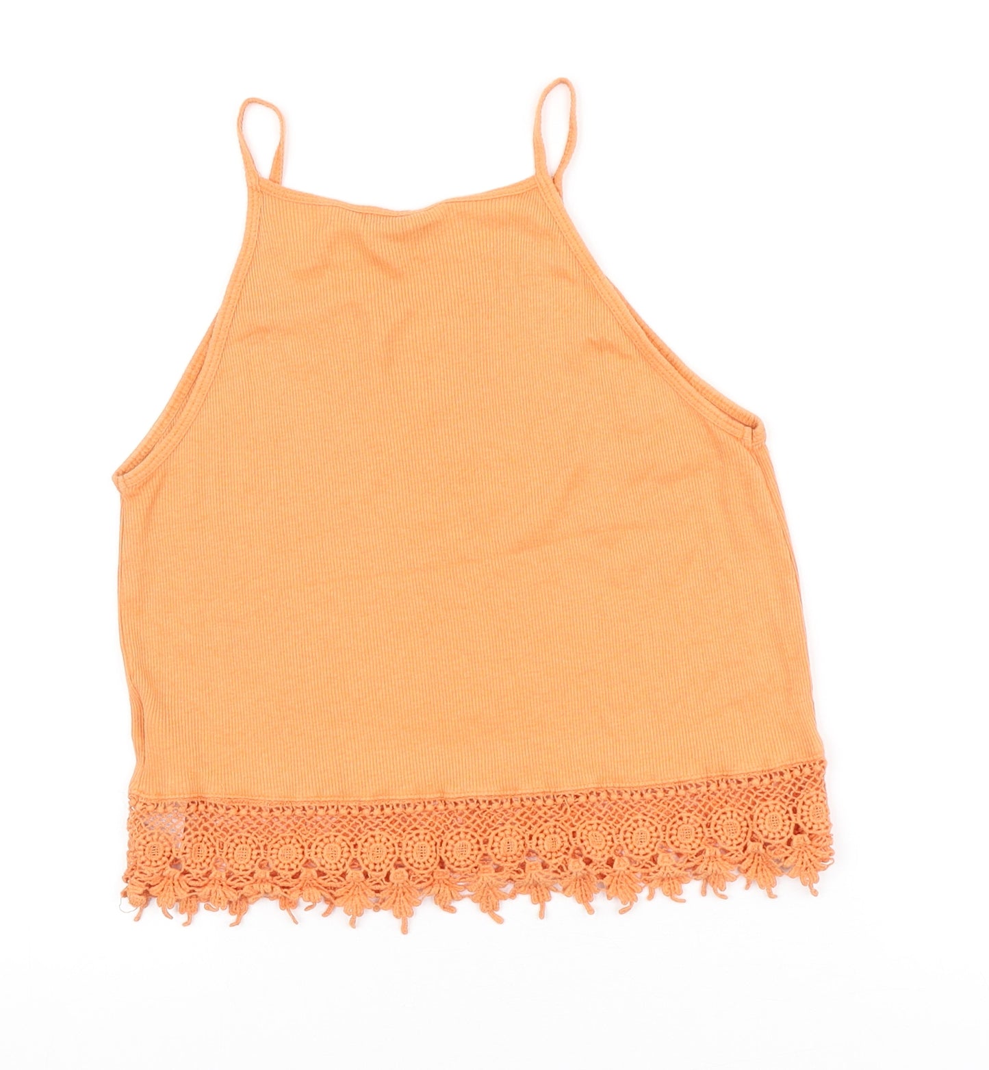 New Look Womens Orange Cotton Camisole Tank Size 8 Round Neck - Lace Trim detail
