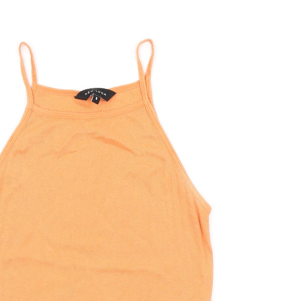 New Look Womens Orange Cotton Camisole Tank Size 8 Round Neck - Lace Trim detail