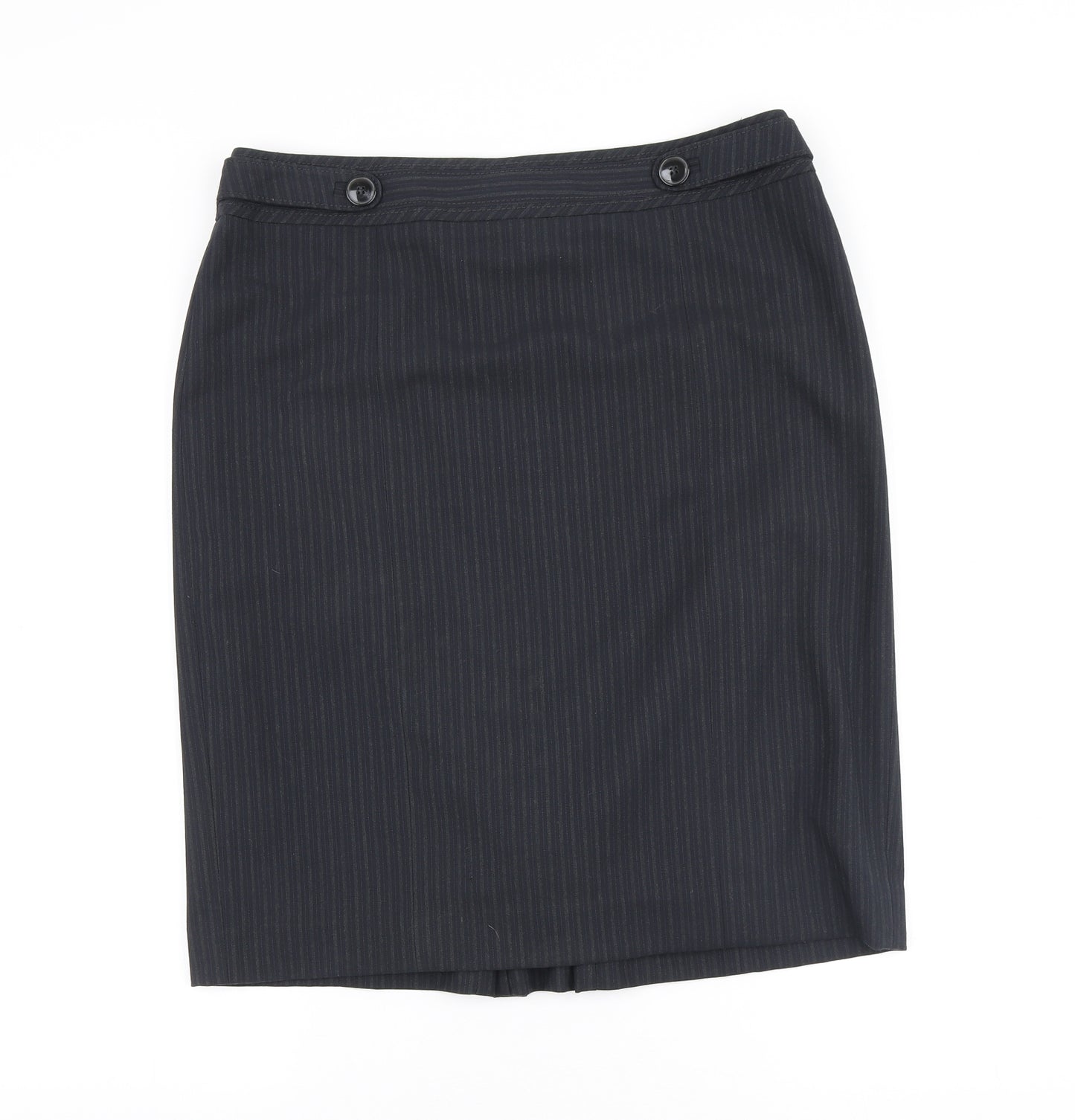 BHS Womens Blue Striped Polyester Straight & Pencil Skirt Size 14 Zip