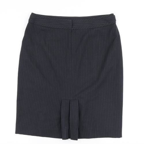 BHS Womens Blue Striped Polyester Straight & Pencil Skirt Size 14 Zip